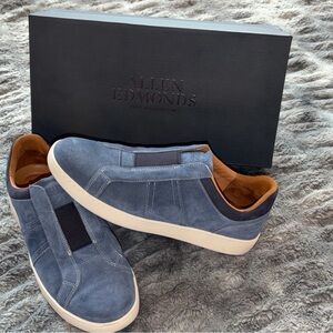 Allen Edmonds “Lafayette” Blue Suede Slip-On Sneakers with White Sole